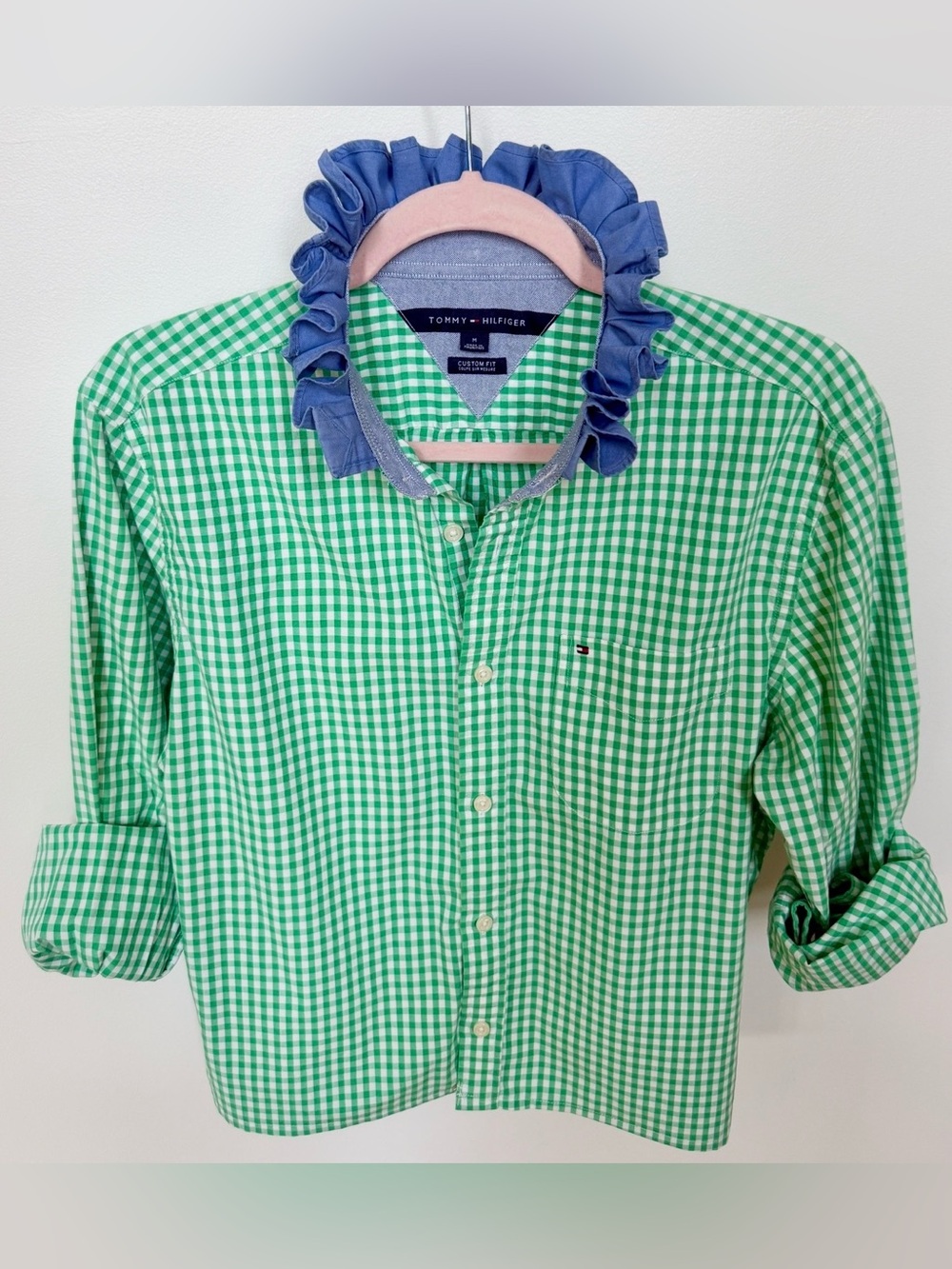 Tommy Hilfiger Green and White Gingham Button-Down Shirt